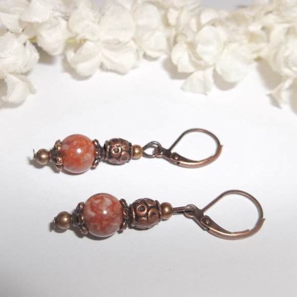Boho Earring, Orange and Copper Earring, Earring, Boho Earring, Faux Jasper 7826 - Picture 4 of 8